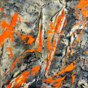 Strukturreiches Bild in Mischtechnik in natürlichen und leuchtenden Tönen – Bruch und Verbindung