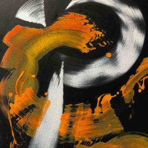 Abstraktes Kunstwerk mit leuchtendem roten Ring – dynamisch und intensiv