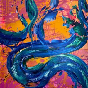 Abstraktes Porträt ‘Jordan’ – kräftige Pinselstriche und Interferenzfarben in Bewegung