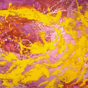 Abstraktes Gemälde „Summer Splash“ – lebendige Farbspritzer in Gelb, Blau und Türkis