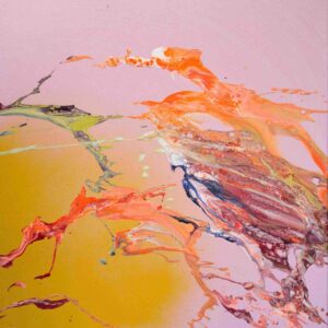 Abstraktes Gemälde ‘Splash’ – kraftvolle Farbspritzer in Rot, Blau und Türkis von Claudia Botz