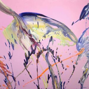 Abstrakte Malerei ‘Surfing’ – türkisfarbene Bewegung mit energiegeladenem Schwung